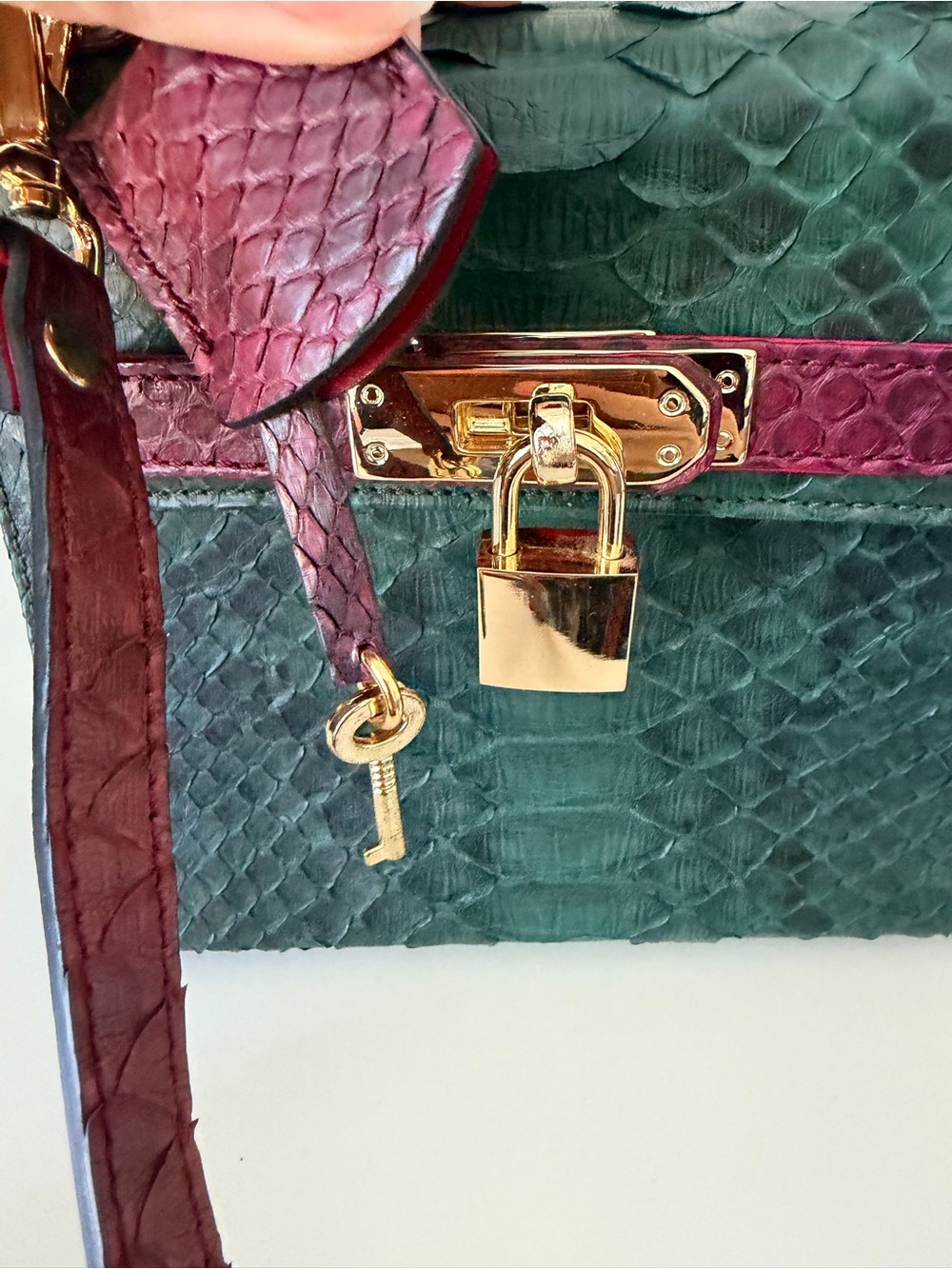 IMPERIO CLANDESTINO Luna Mini Green & Burgundy Python Leather Purse $900 Retail - Picture 8 of 16